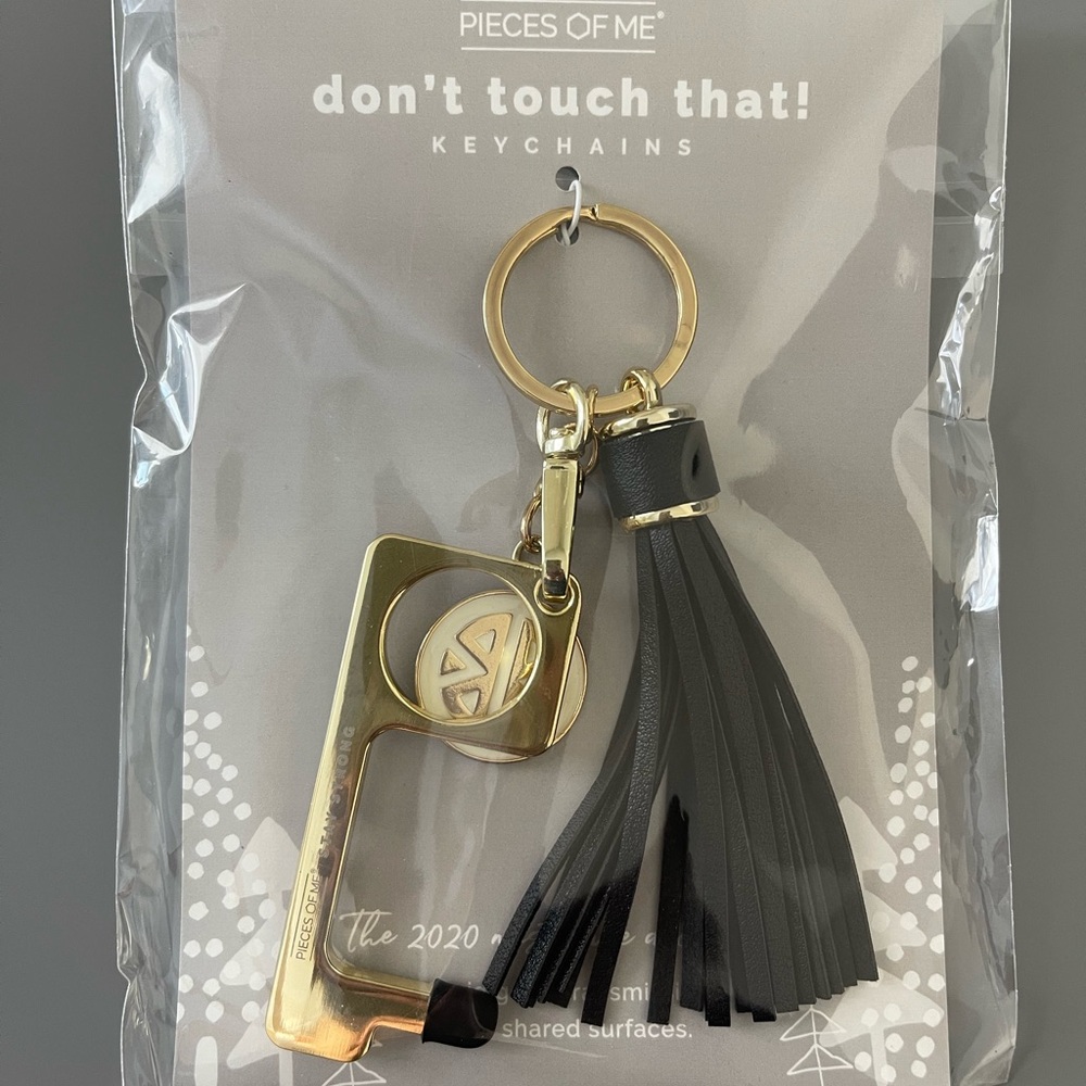 Gold and Black Don’t Touch That Keychain with Tassel